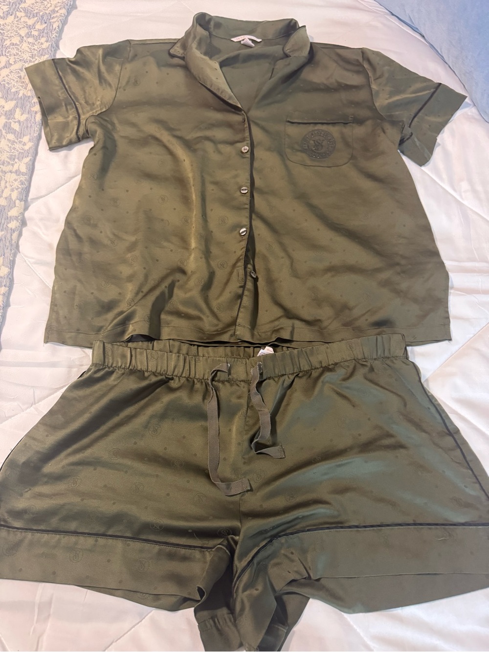 Victoria's Secret Olive Green Satin Short Pajama Set
